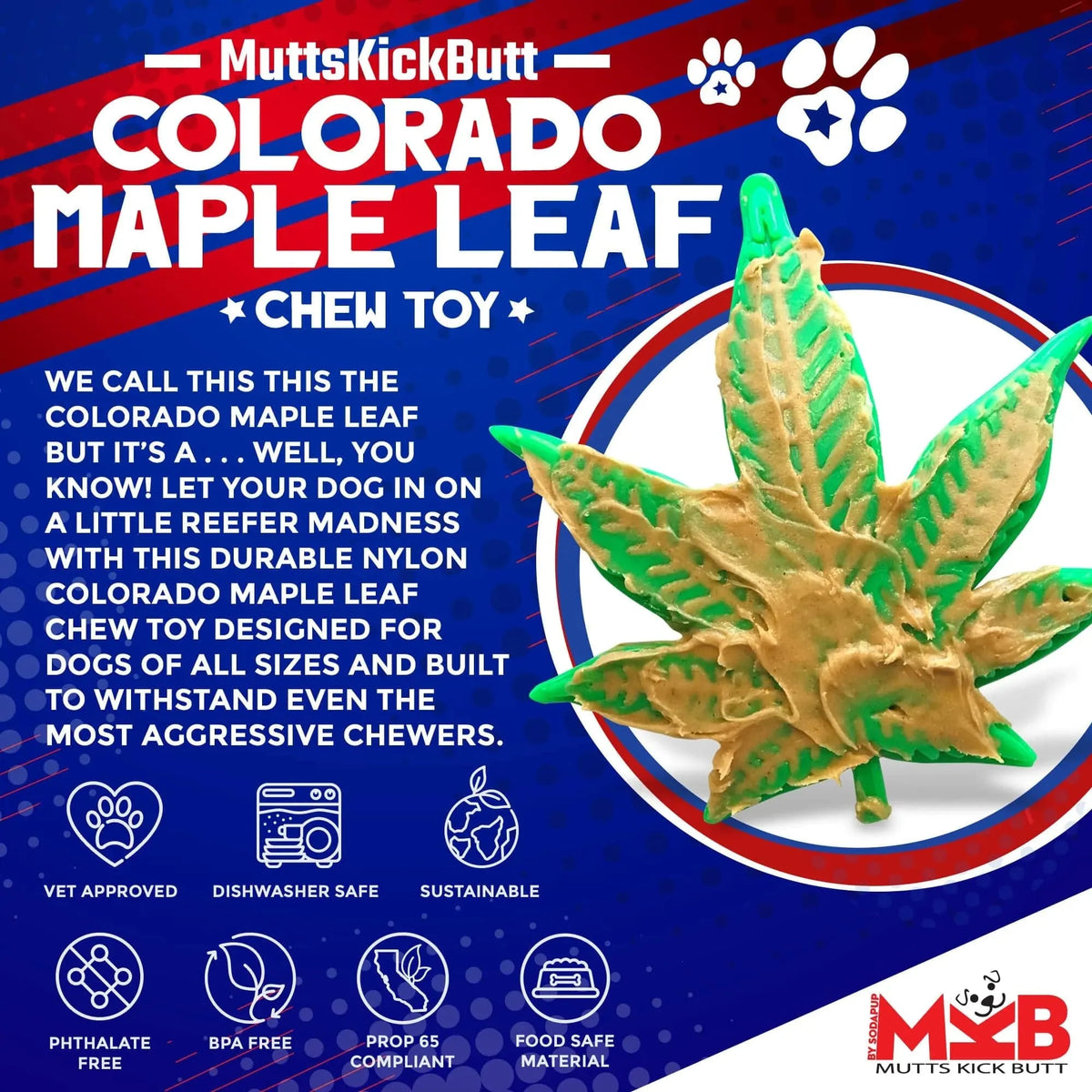 SodaPup/True Dogs, LLC Colorado Maple Leaf Nylon Toy - Green Colorado Maple Leaf Durable Nylon Dog Chew Toy by SodaPup/True Dogs, LLC