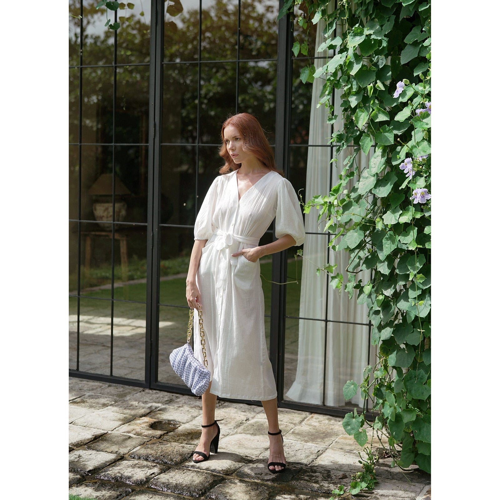 BrunnaCo One size / Navy Blue / 100% Cotton AWAN Ruffle Bag, in Navy Blue Gingham by BrunnaCo