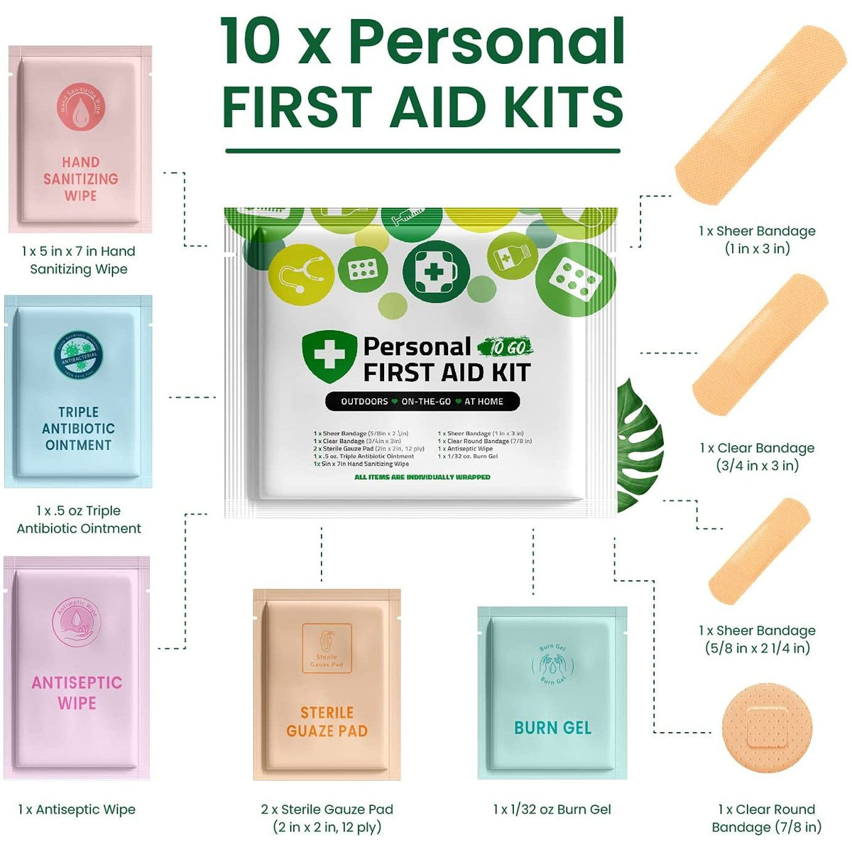 Personal To Go Travel Size First Aid Kit - 10 Pack