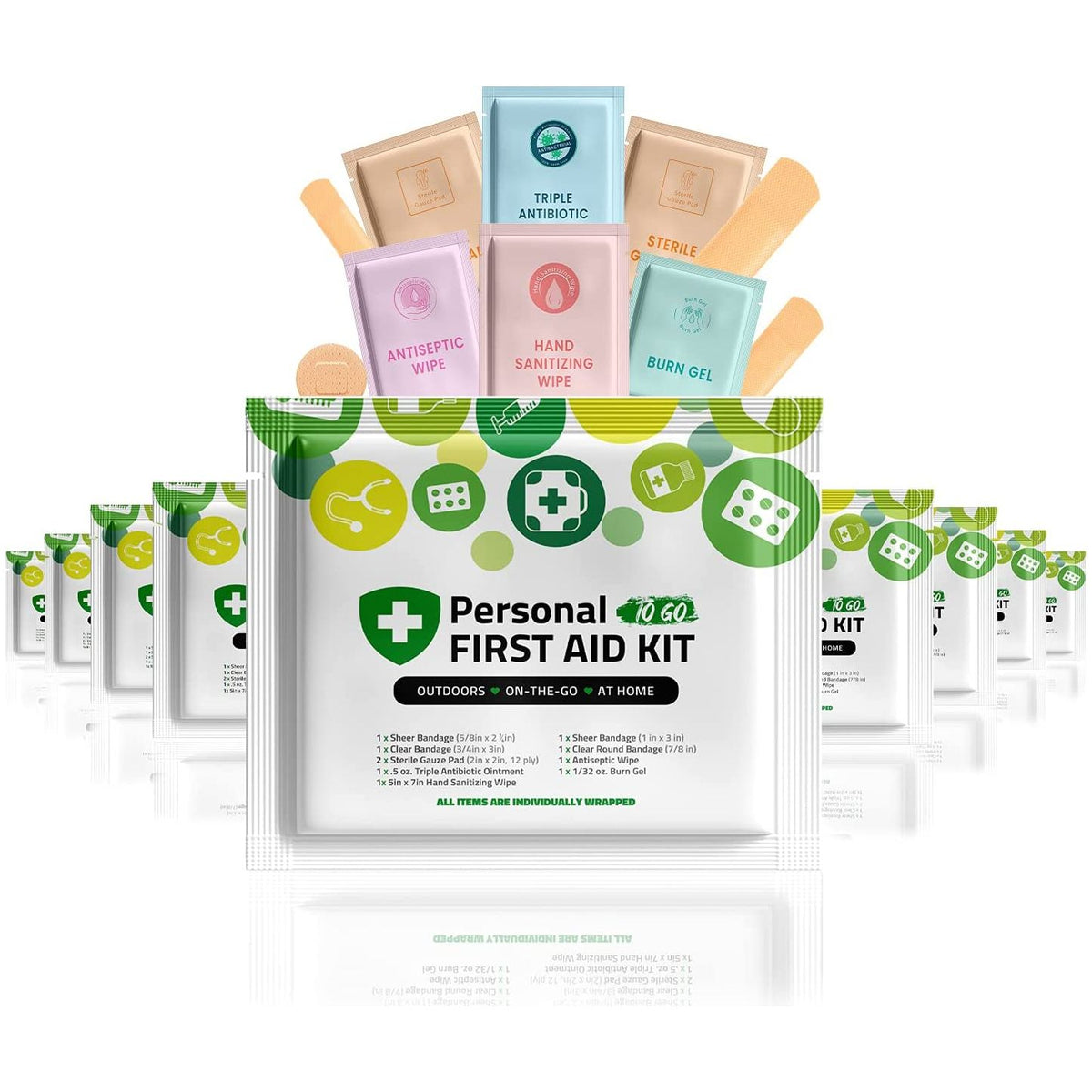 Portable Travel Size First Aid Kit - 10 Pack | Perfect for Home, Office, Car, School, Business, Travel, Hiking, Hunting, and Outdoors | Individually Wrapped First Aid Products (Green) by Skincareheaven