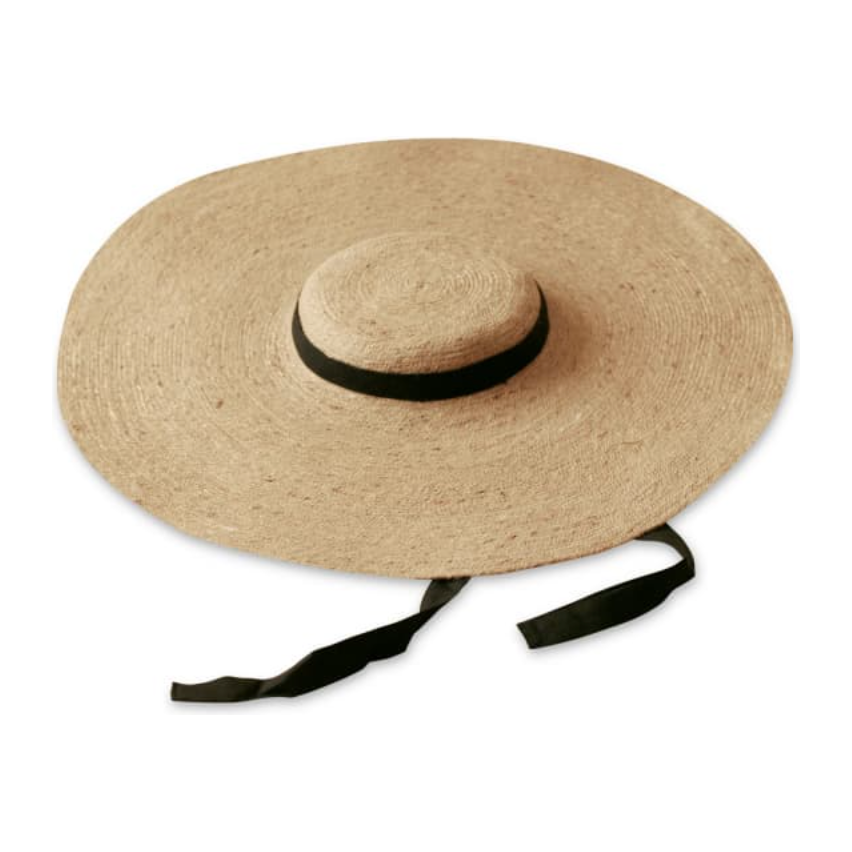 LOLA Wide Brim Jute Straw Hat with Black Strap by BrunnaCo