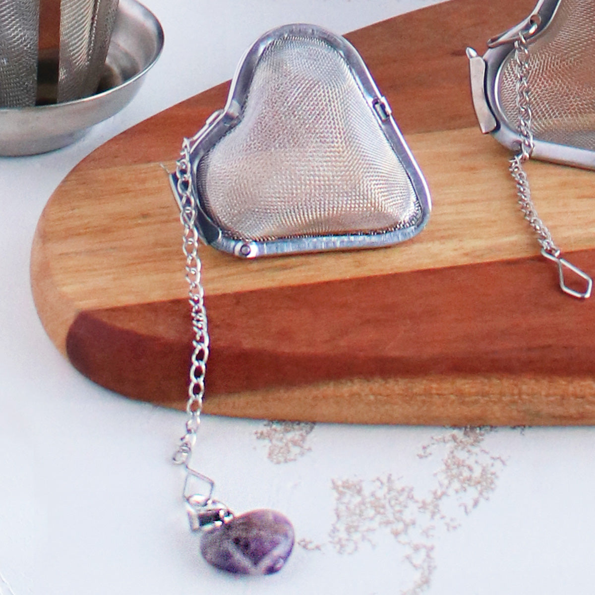 Gemstone Heart Tea Infuser (Rose Quartz - Amethyst)