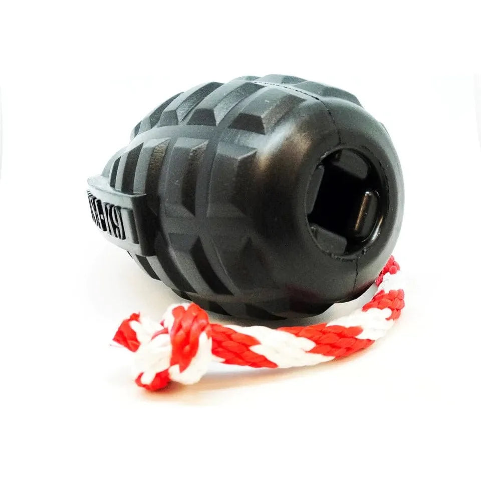 SodaPup/True Dogs, LLC USA-K9 Magnum Grenade Durable Rubber Chew Toy, Treat Dispenser, Reward Toy, Tug Toy, and Retrieving Toy - Black Magnum by SodaPup/True Dogs, LLC
