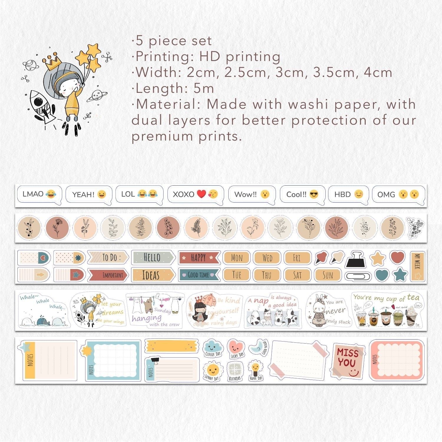 Chonky Cat Washi Tape Sticker Set - Karma Kiss