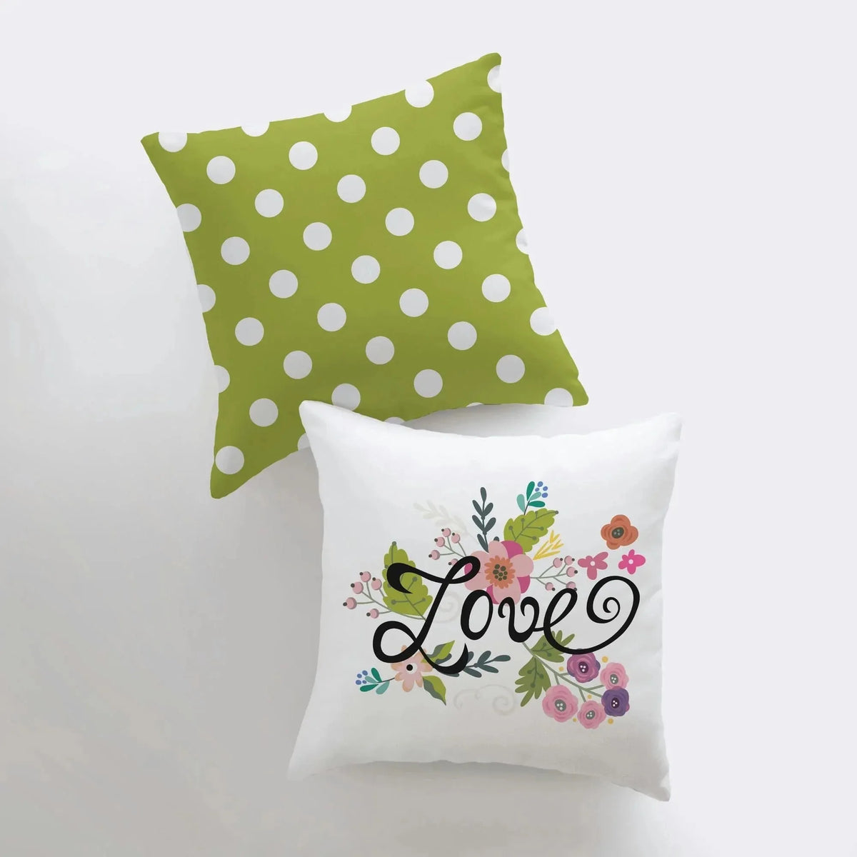 UniikPillows Love Floral Green Polkadot Pillow Cover | Throw Pillow | Home Decor | Rustic Farm | Valentines Decor | I Love You Gift | Valentine Day Decor by UniikPillows